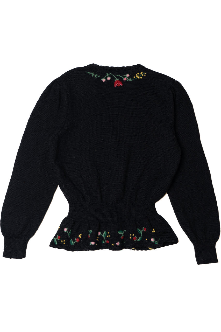 Vintage Hand Embroidered Floral Knit Sweater