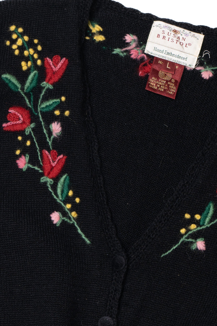 Vintage Hand Embroidered Floral Knit Sweater