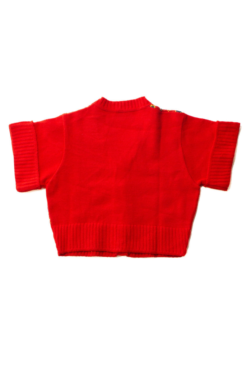 Vintage Red Cropped Short Sleeve Cardigan Sweater (1970s)