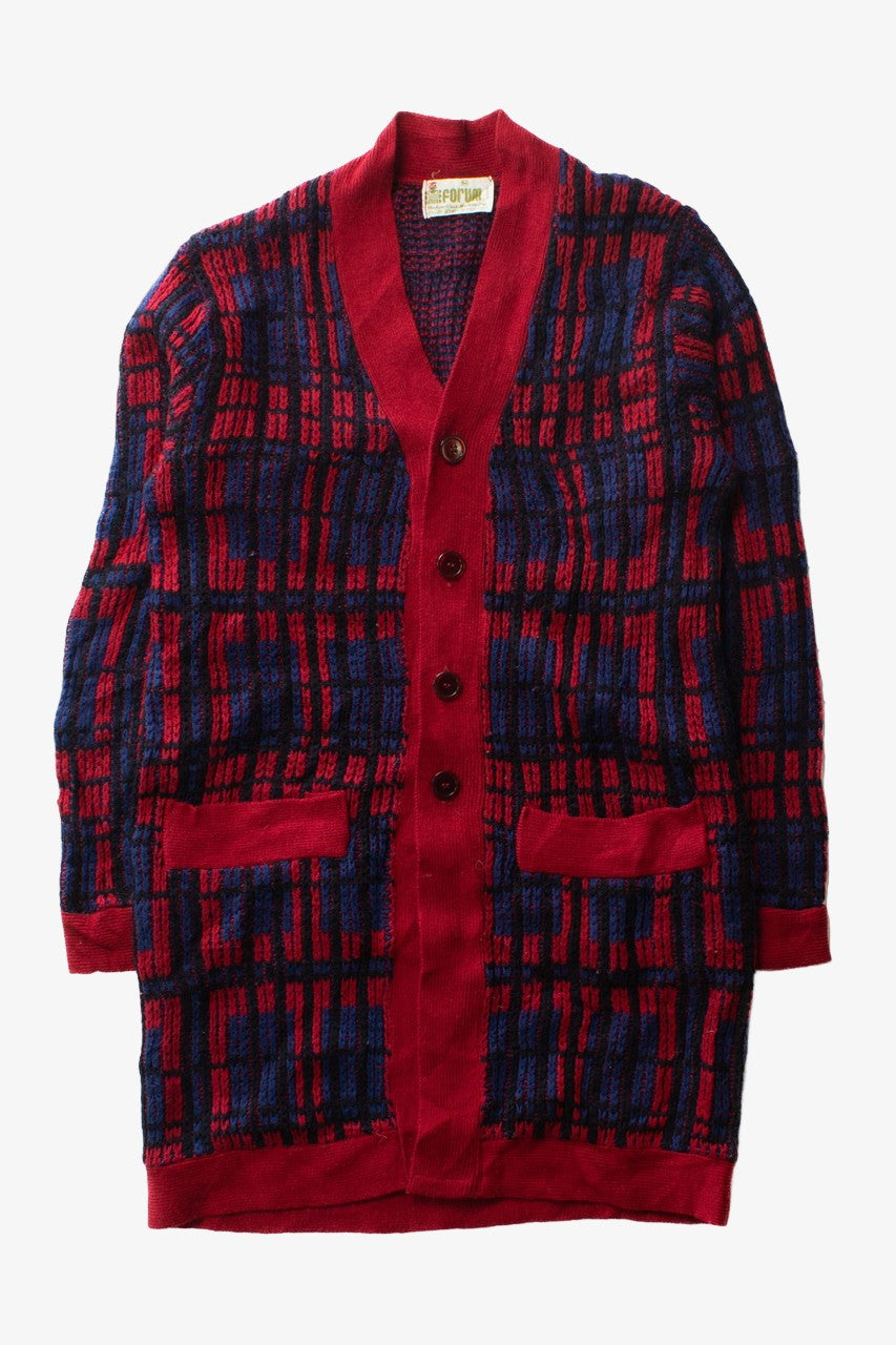 Vintage Forum Red Plaid Cardigan Sweater Robe (1970s)