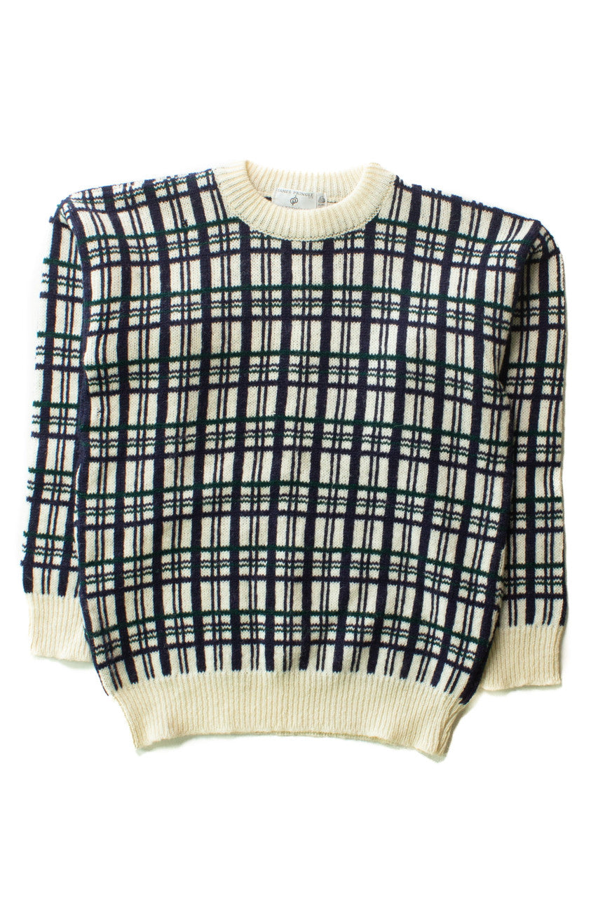 Vintage James Pringle White Plaid Sweater (1990s)
