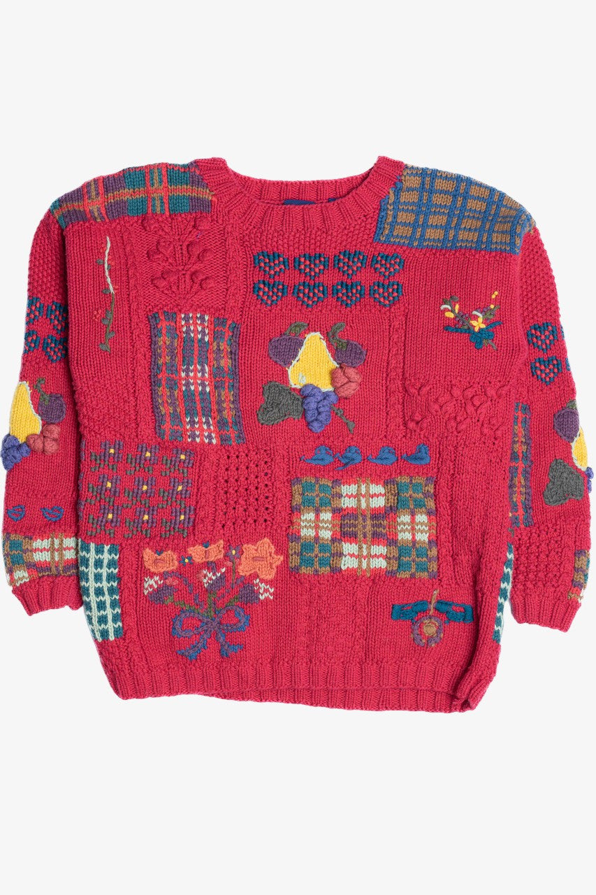 Vintage Cottagecore Embroidered Knit Patchwork Gap Sweater (1990s)