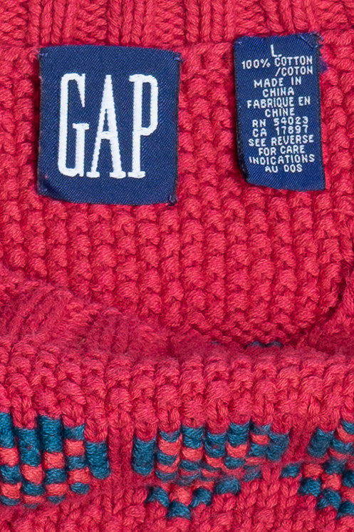 Vintage Cottagecore Embroidered Knit Patchwork Gap Sweater (1990s)