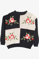 Vintage Checkered Roses Knit Sweater (1990s)