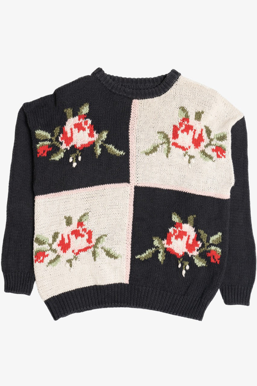 Vintage Checkered Roses Knit Sweater (1990s)