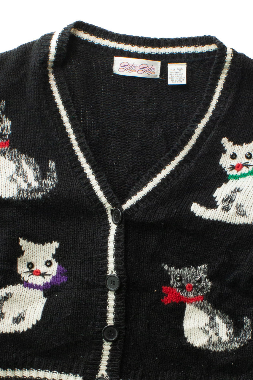 Vintage Side By Side Cat Cardigan (1990s)