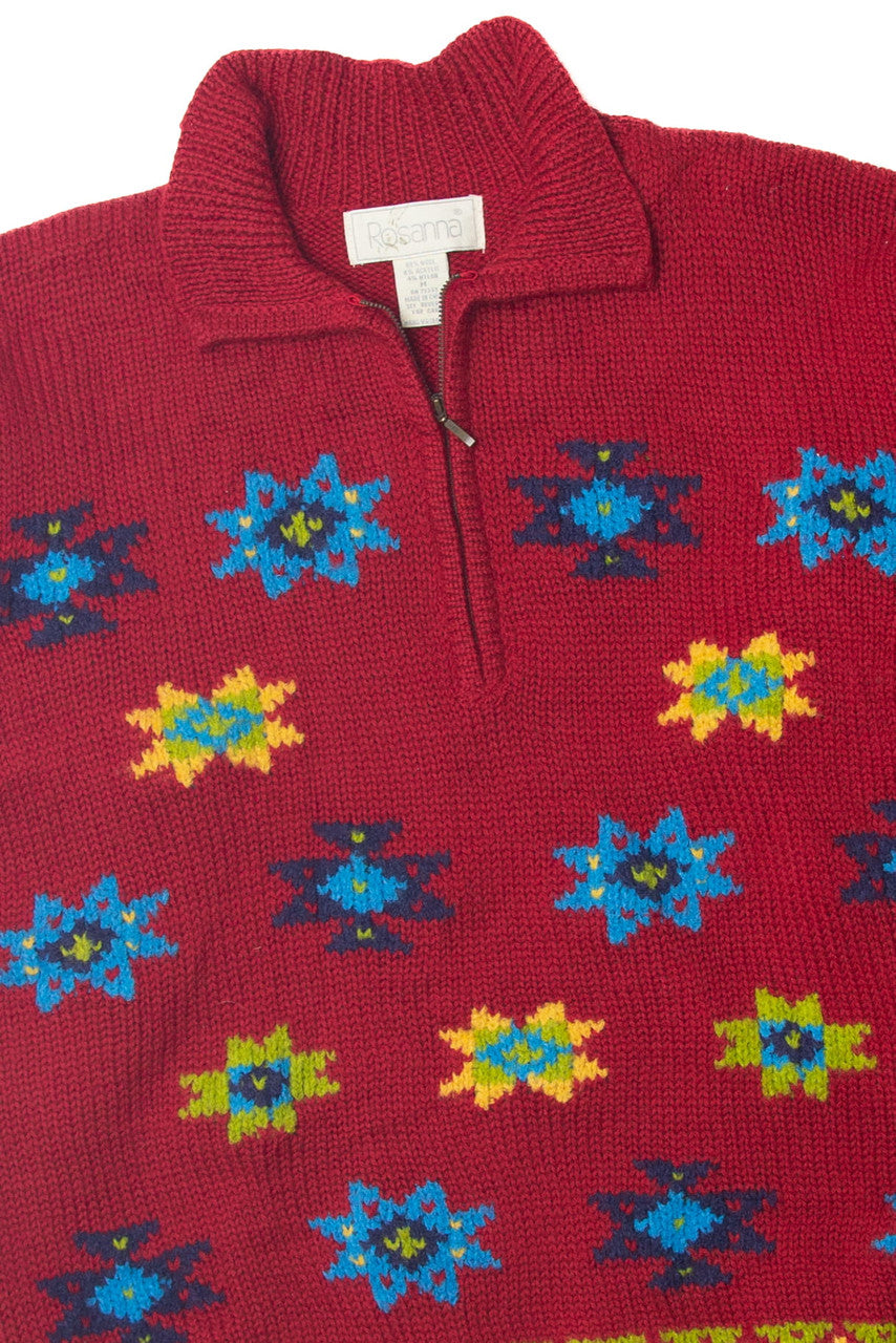 Floral Patterned Half Zip Sweater