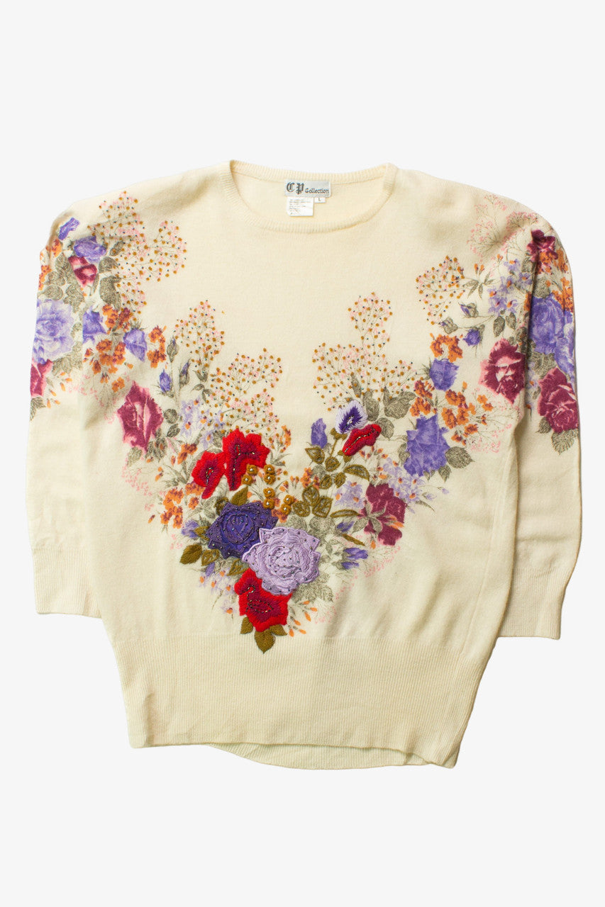 Vintage Beaded Floral Lightweight Sweater (1980s)
