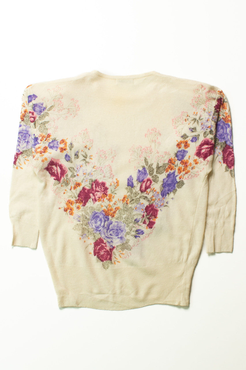 Vintage Beaded Floral Lightweight Sweater (1980s)