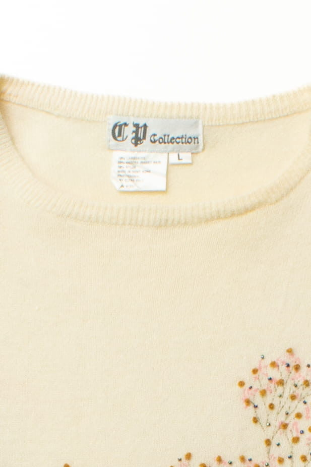 Vintage Beaded Floral Lightweight Sweater (1980s)