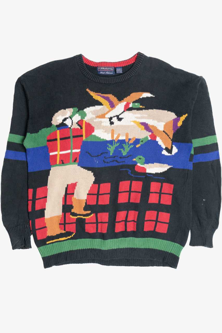 Vintage Duck Call Hand Knit Intarsia Hathaway Sweater