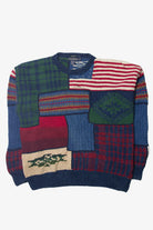 Vintage  Nautica Multicolor Block USA Flag Handknit Sweater