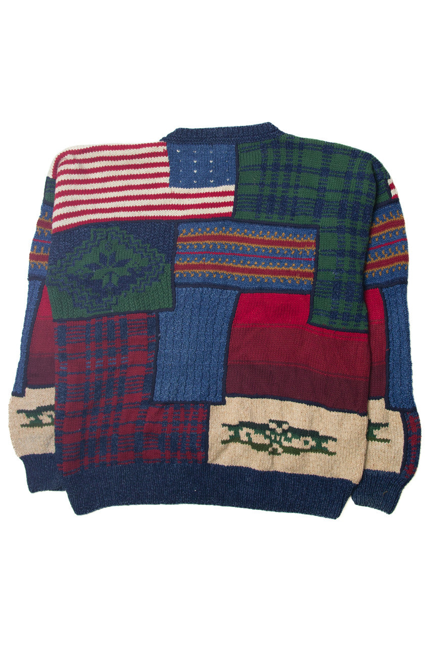 Vintage  Nautica Multicolor Block USA Flag Handknit Sweater