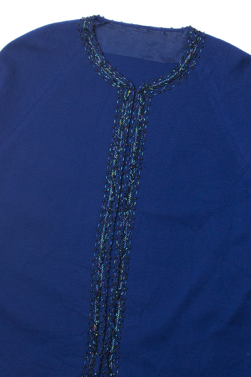 Vintage  Blue Bead Embroidered Cardigan