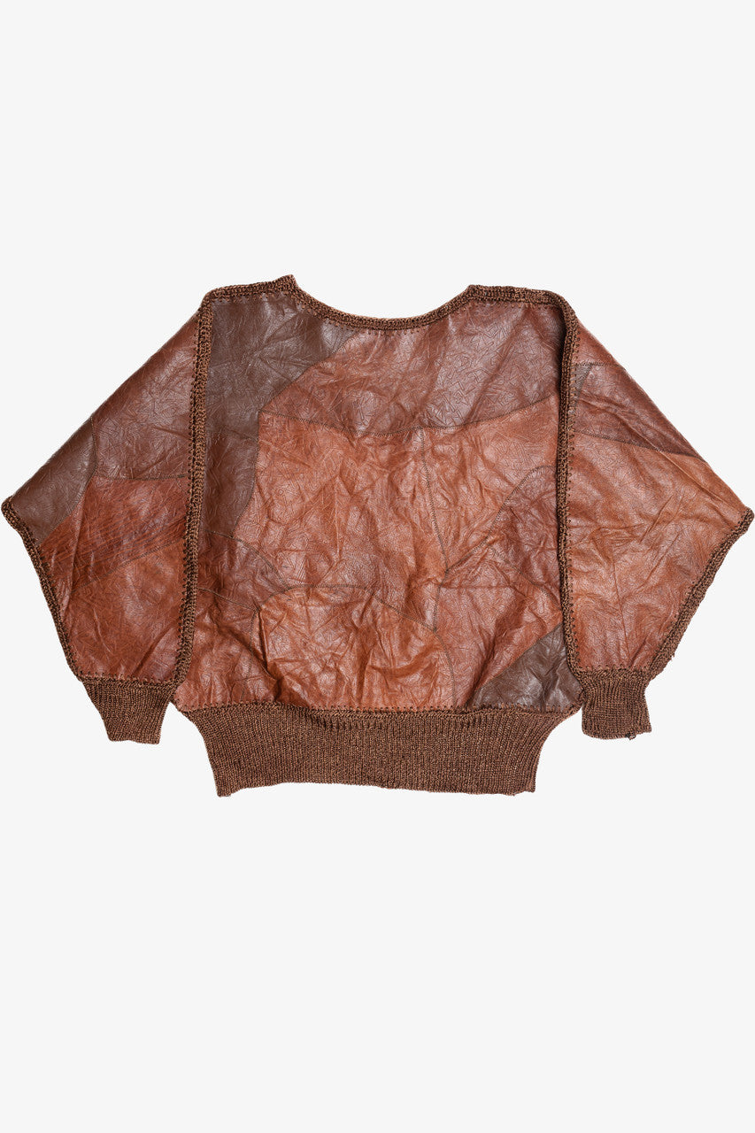Vintage Leather & Crochet Patchwork Sweater (1980s)