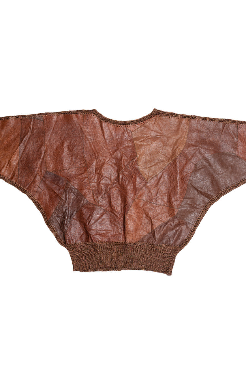 Vintage Leather & Crochet Patchwork Sweater (1980s)