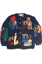 Vintage Hand Knit Alphabet Teacher Cardigan Sweater (1980s)