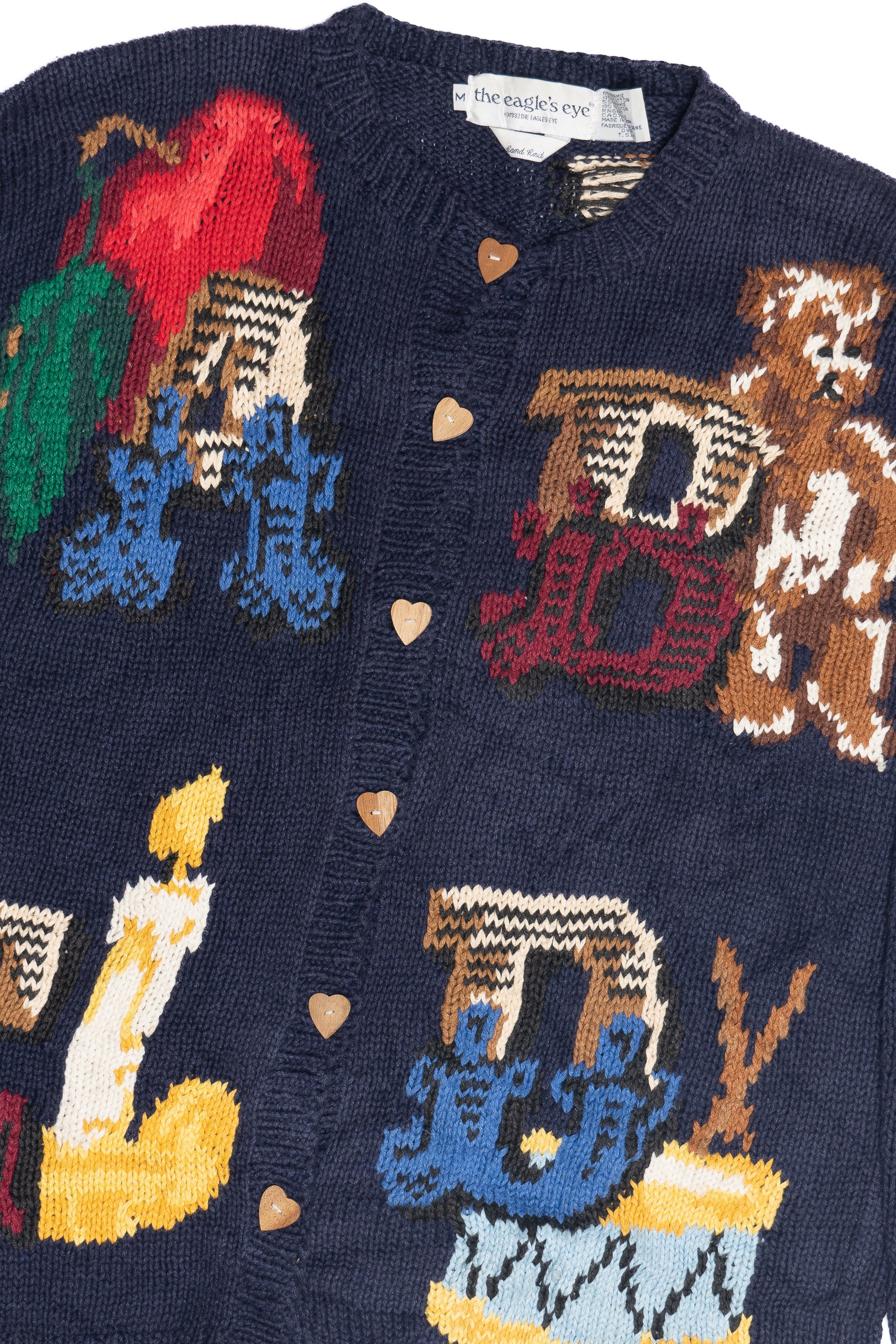 Vintage Hand Knit Alphabet Teacher Cardigan Sweater (1980s)