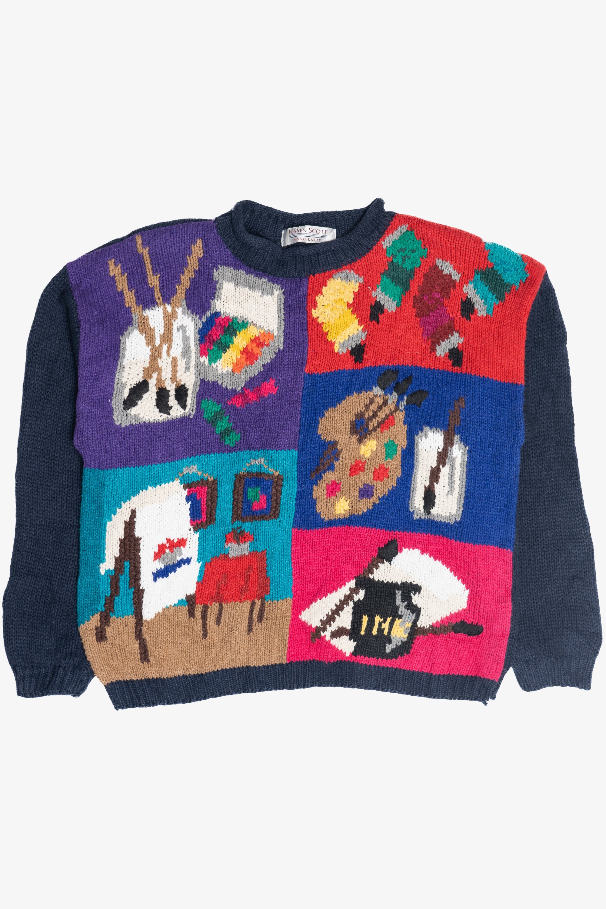 Vintage Hand Knit Painter's Palette Art Teacher Sweater (1980s)