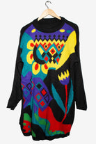 Vintage Abstract Floral Sweater Dress (1980s)