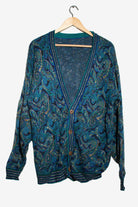 Vintage Aqua Swirls Cardigan Sweater (1980s)