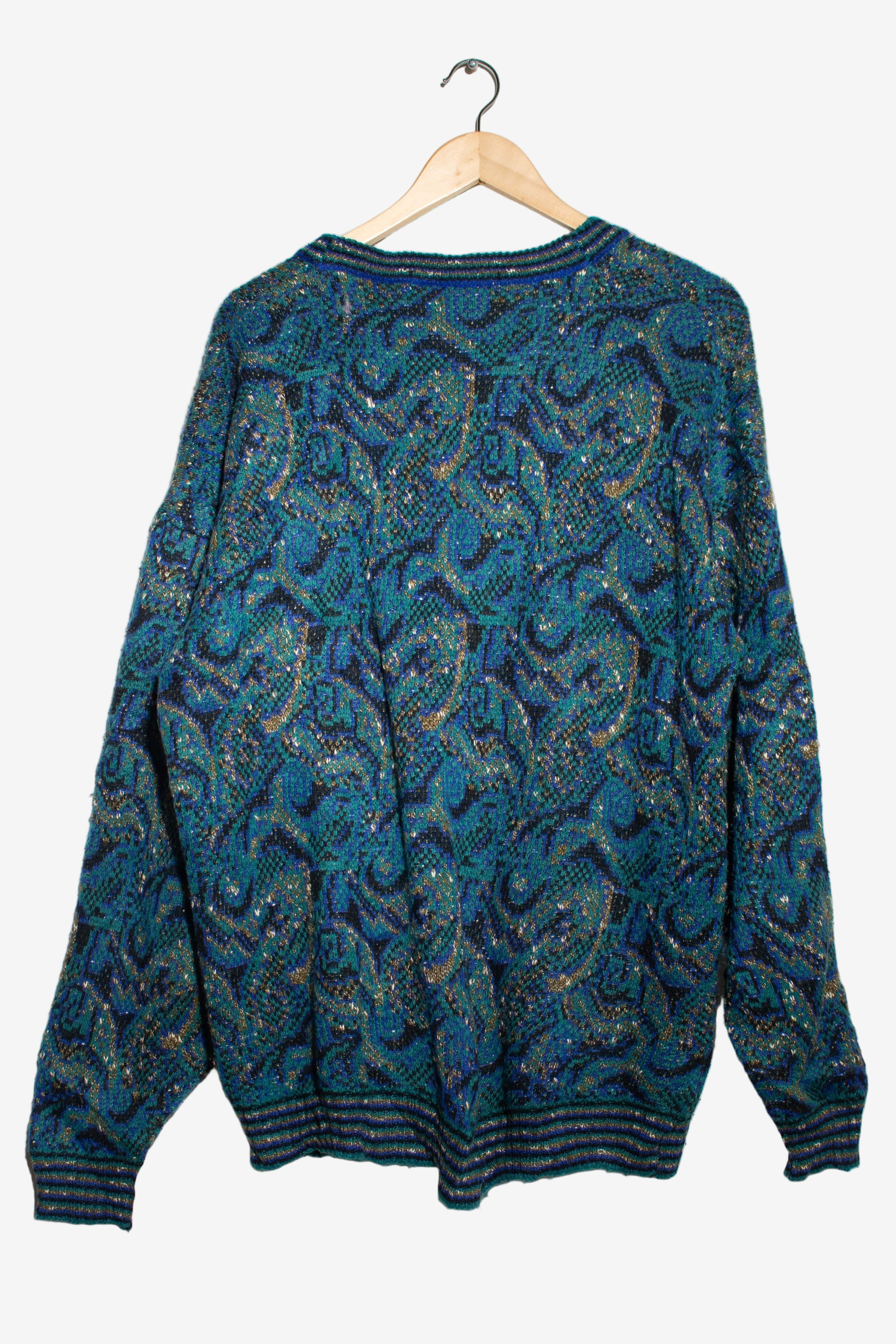 Vintage Aqua Swirls Cardigan Sweater (1980s)