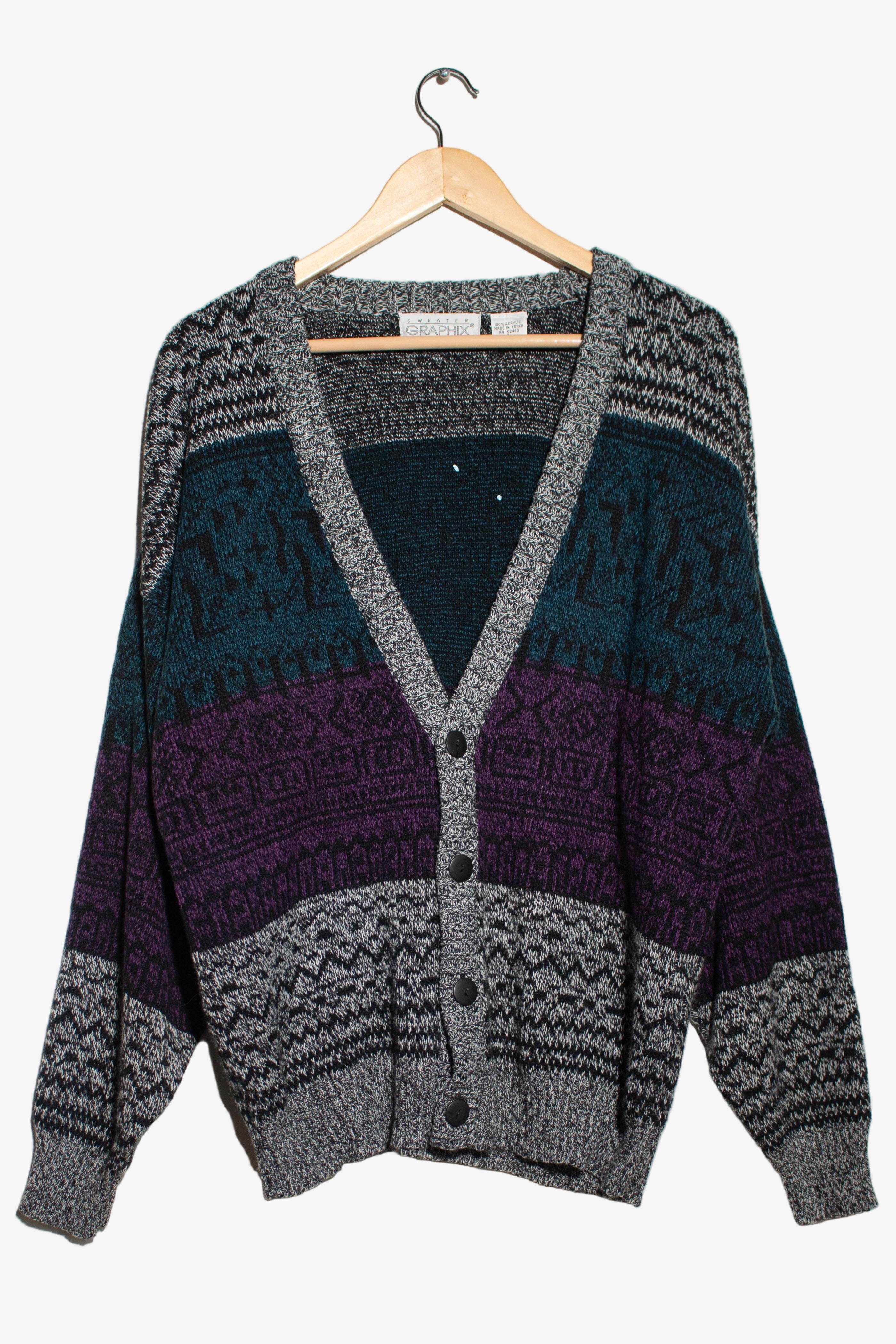 Vintage Sweater Graphix Cardigan (1980s)