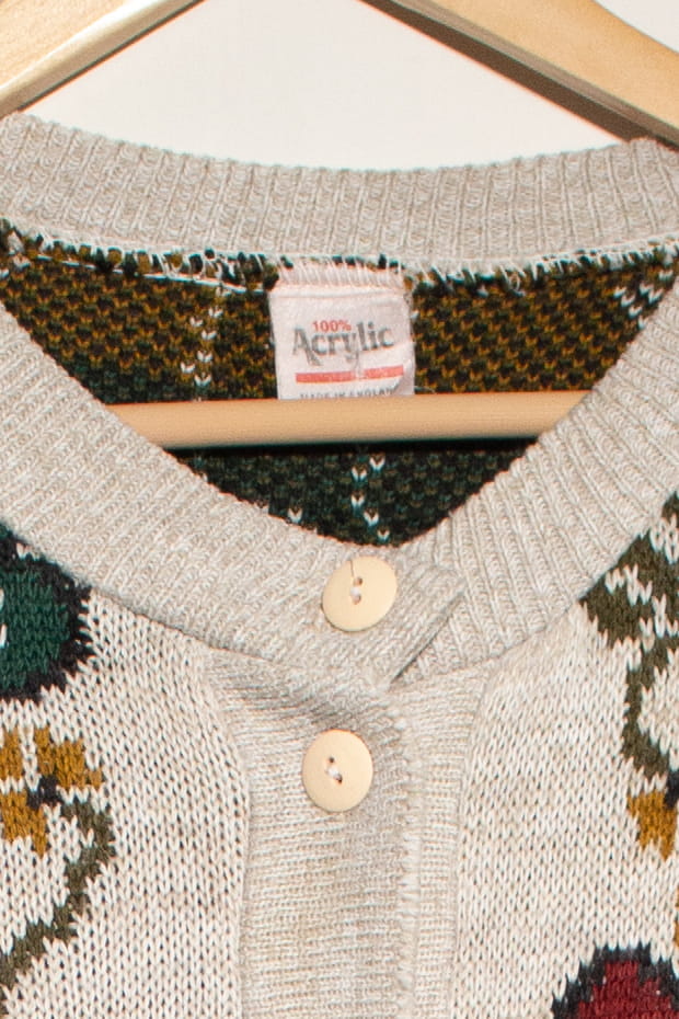 Vintage Gray Floral Cardigan Sweater (1980s)
