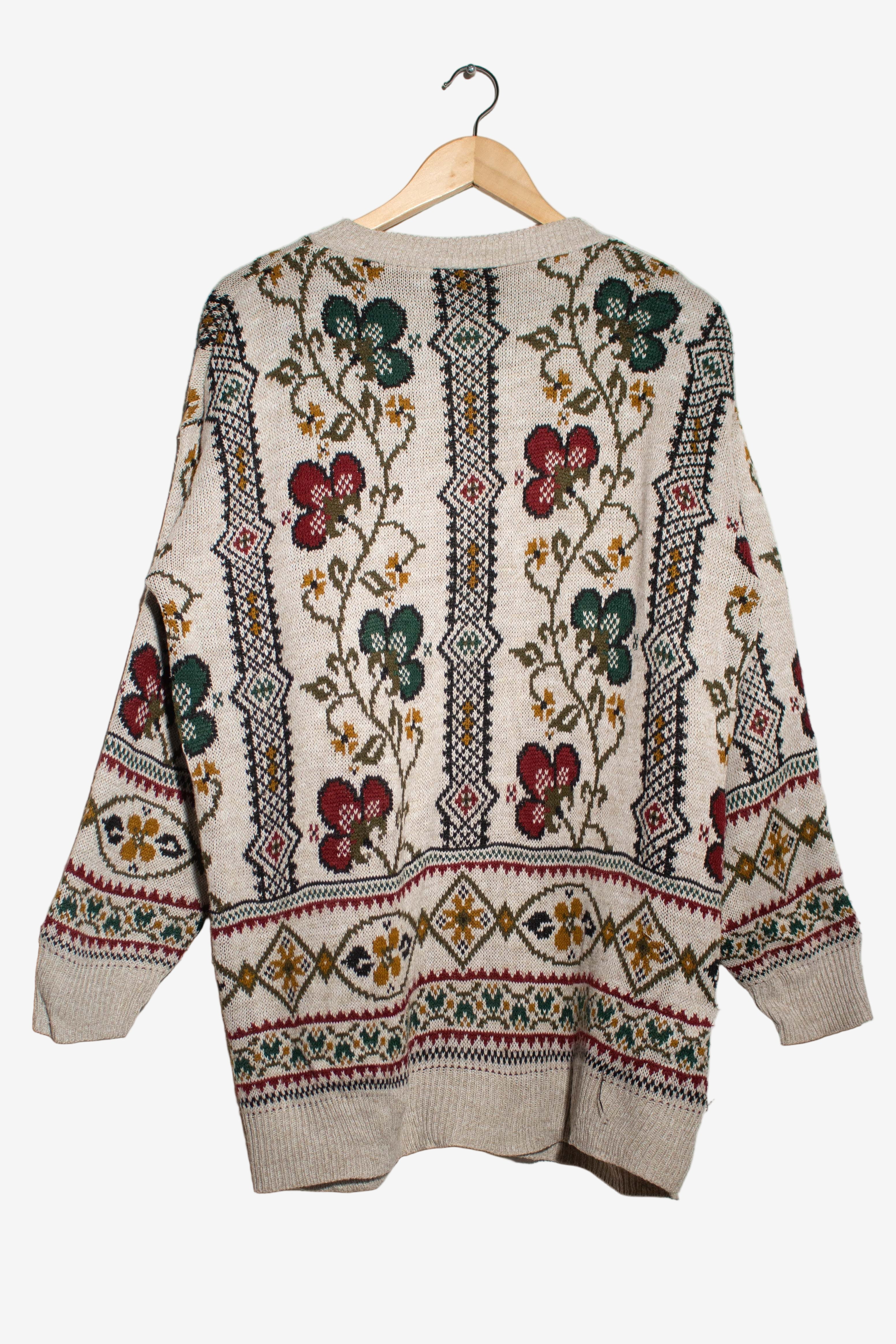 Vintage Gray Floral Cardigan Sweater (1980s)