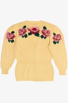 Vintage Chenille Rose Detail Butter Yellow Hand Knit Sweater (2000s)