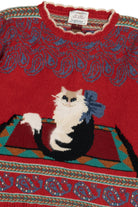 Vintage Susan Bristol Hand Embroidered Cat Sweater (1990s)