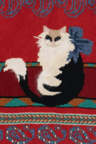 Vintage Susan Bristol Hand Embroidered Cat Sweater (1990s)