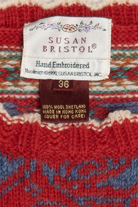 Vintage Susan Bristol Hand Embroidered Cat Sweater (1990s)
