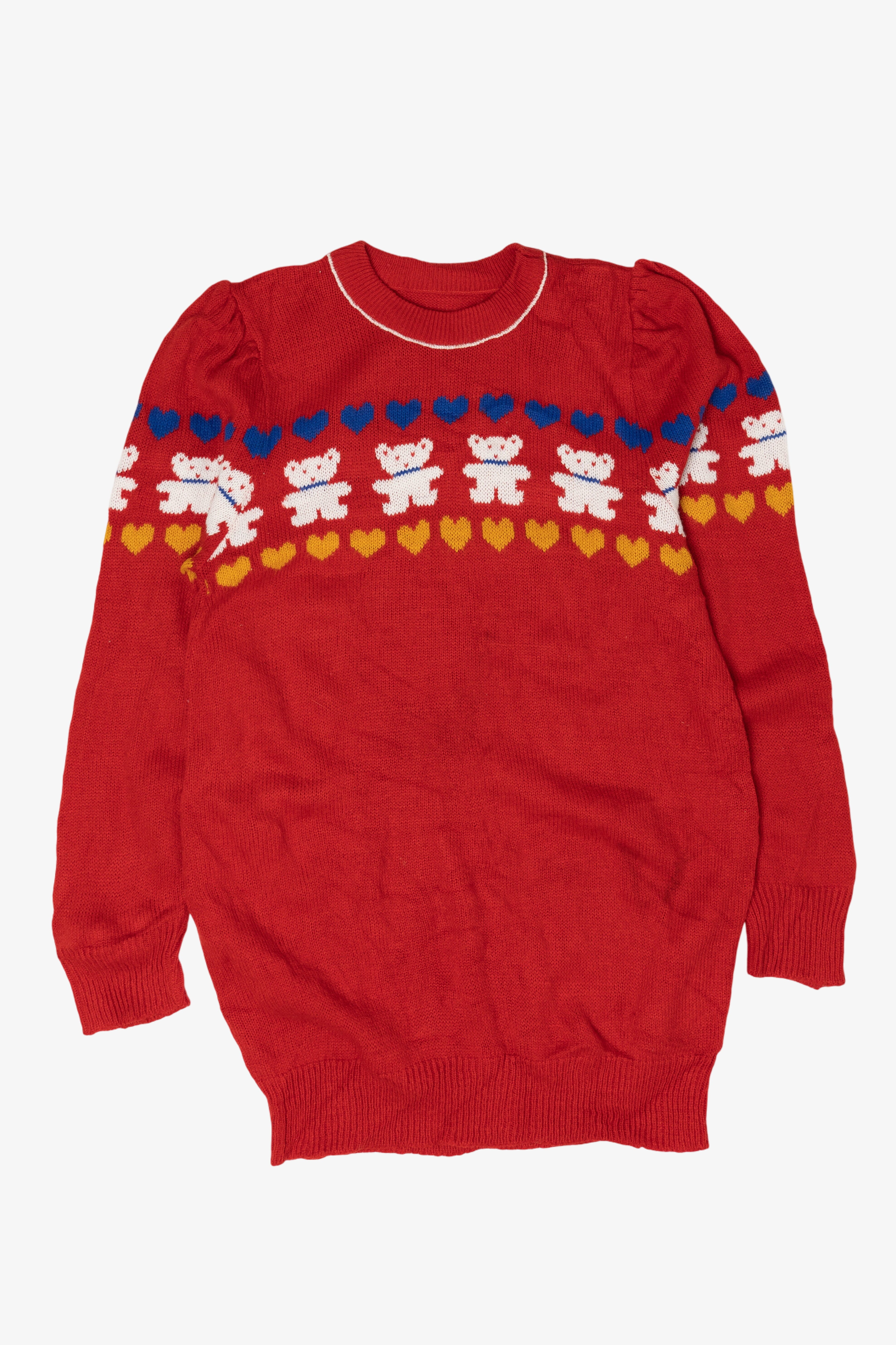 Vintage Red Bears And Hearts Sweater (1980s)