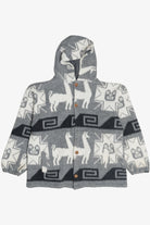 Vintage Hand Knit Alpaca Design Button Up Hoodie (2000s)