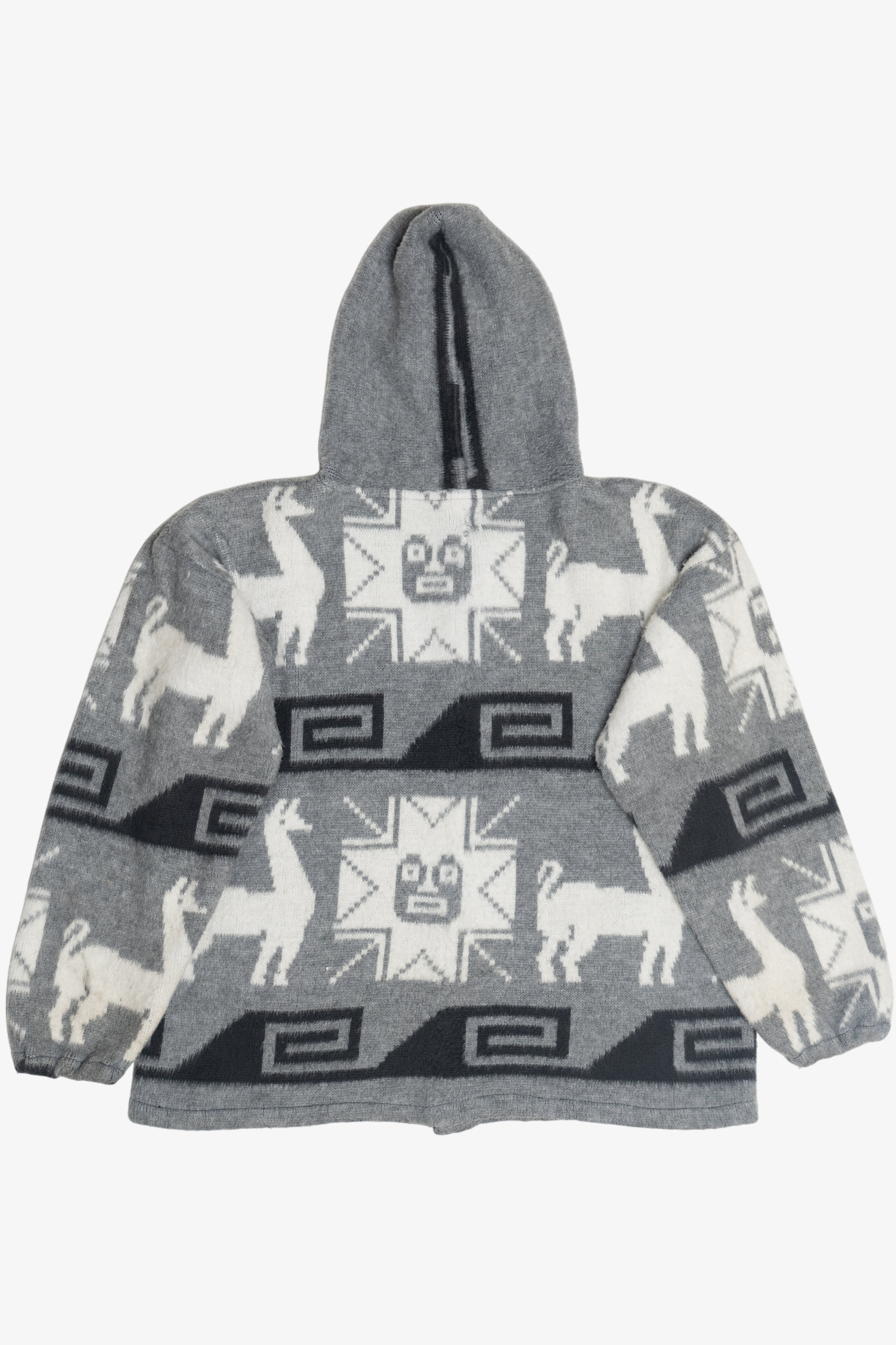 Vintage Hand Knit Alpaca Design Button Up Hoodie (2000s)