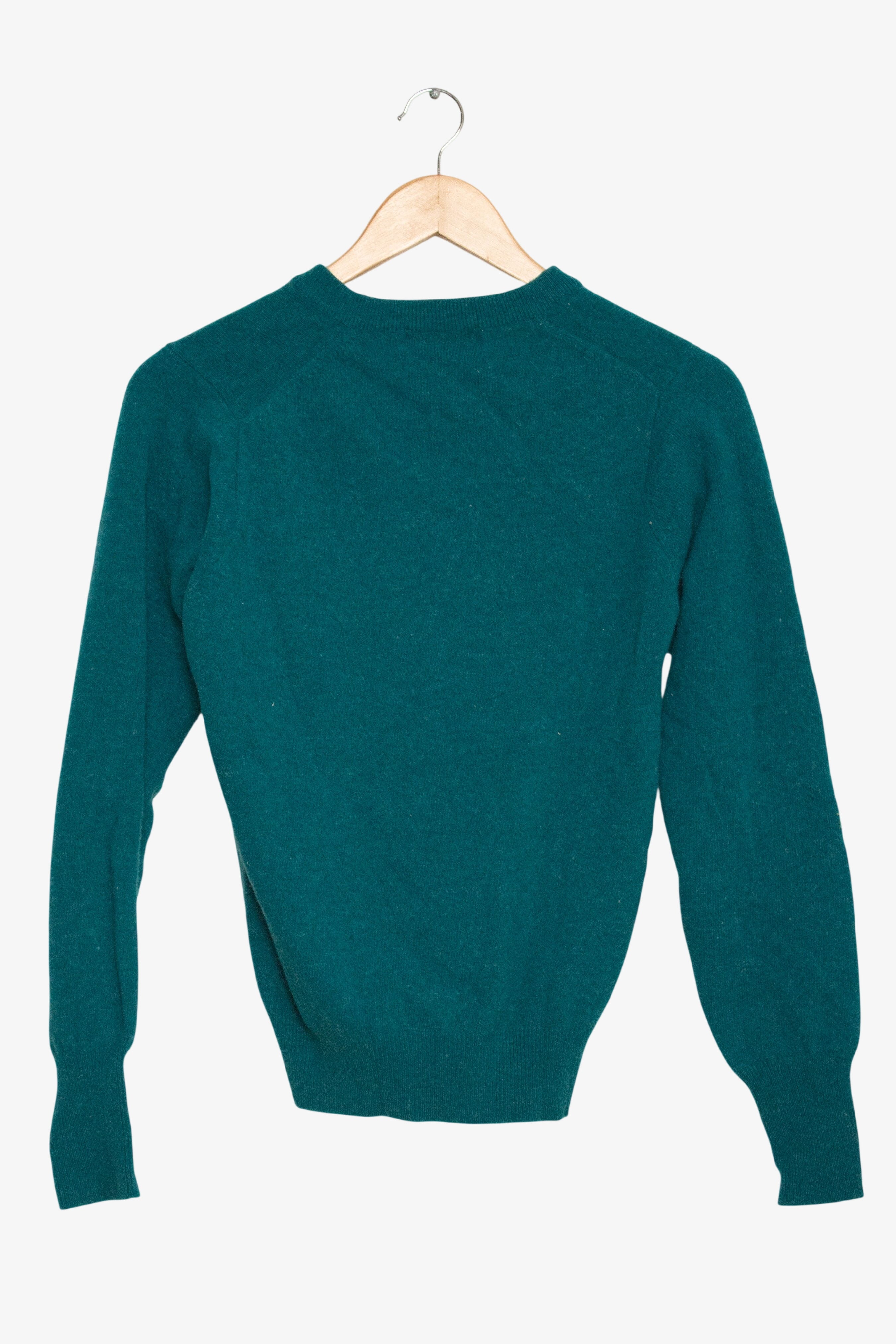 Vintage Green Wool V-Neck Sweater (1980s)
