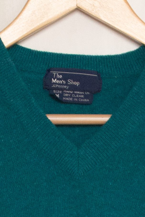Vintage Green Wool V-Neck Sweater (1980s)