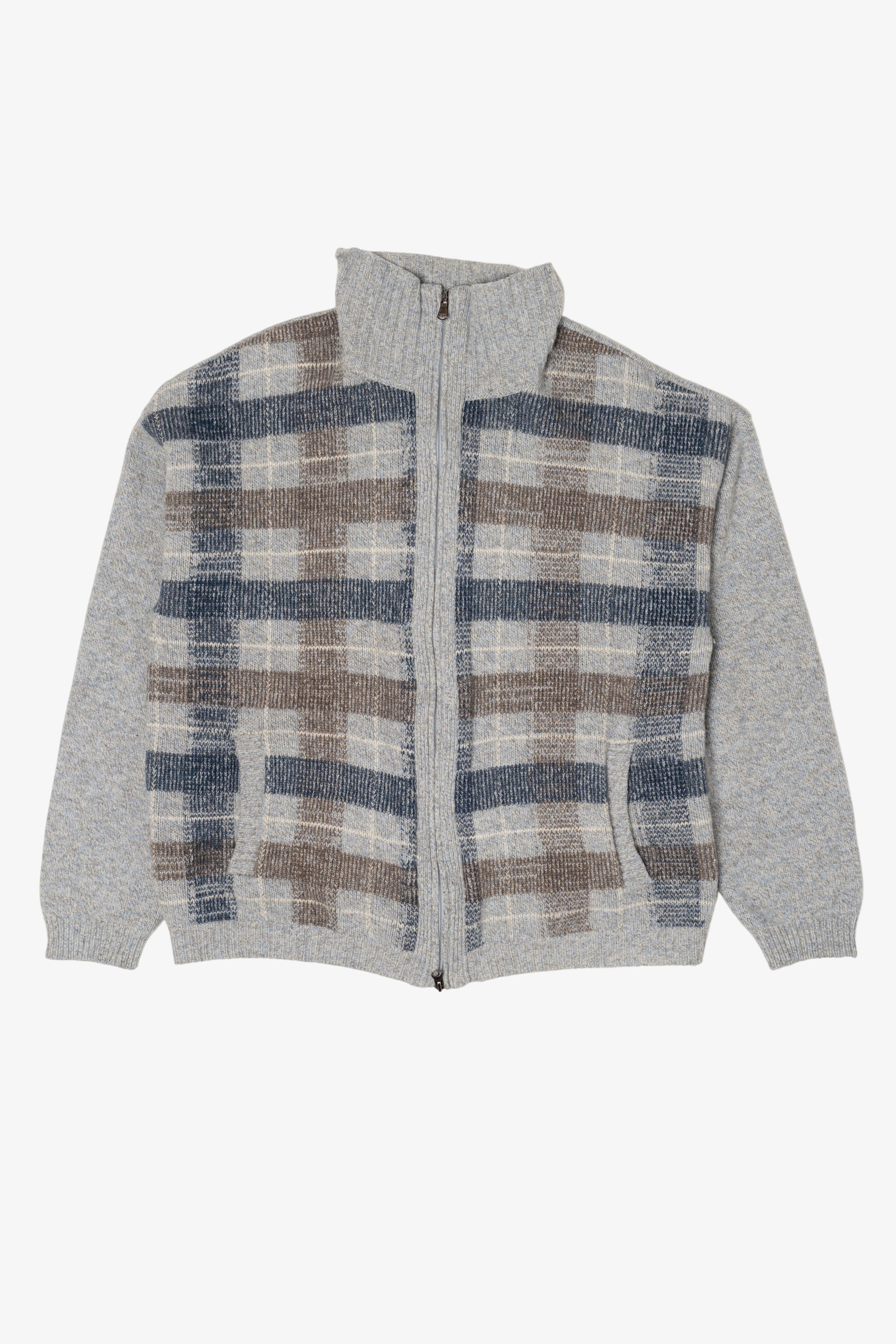 Gray Plaid Bramante Full Zip Sweater (2010s)