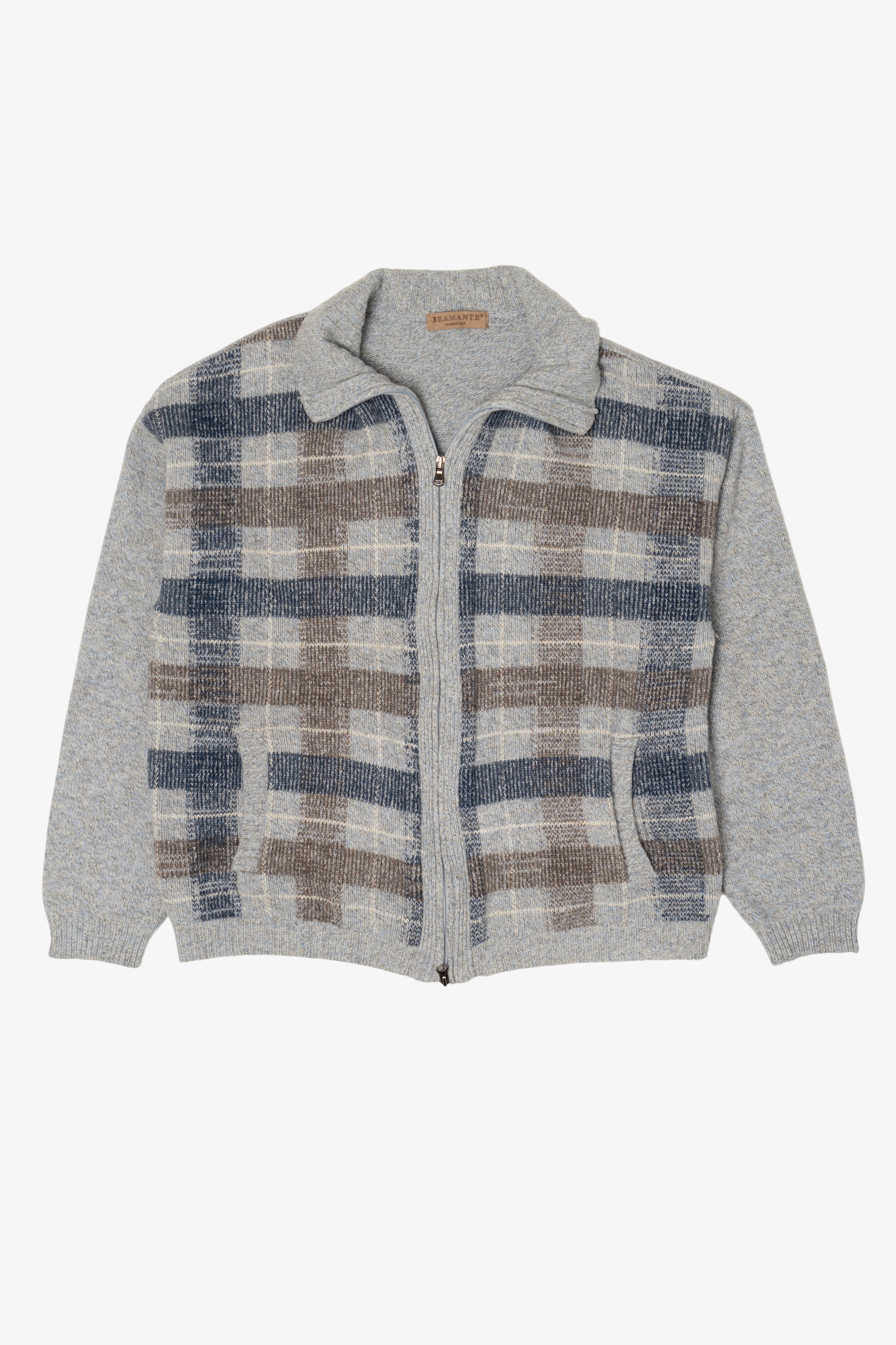 Gray Plaid Bramante Full Zip Sweater (2010s)