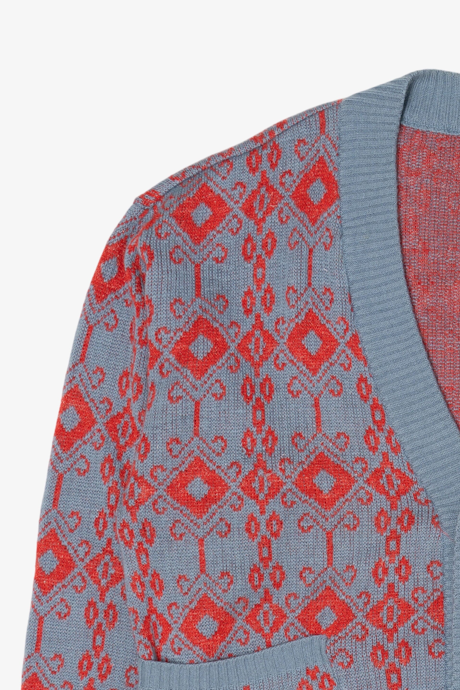 Vintage Red And Blue 80s Cardigan Sweater (1980s)