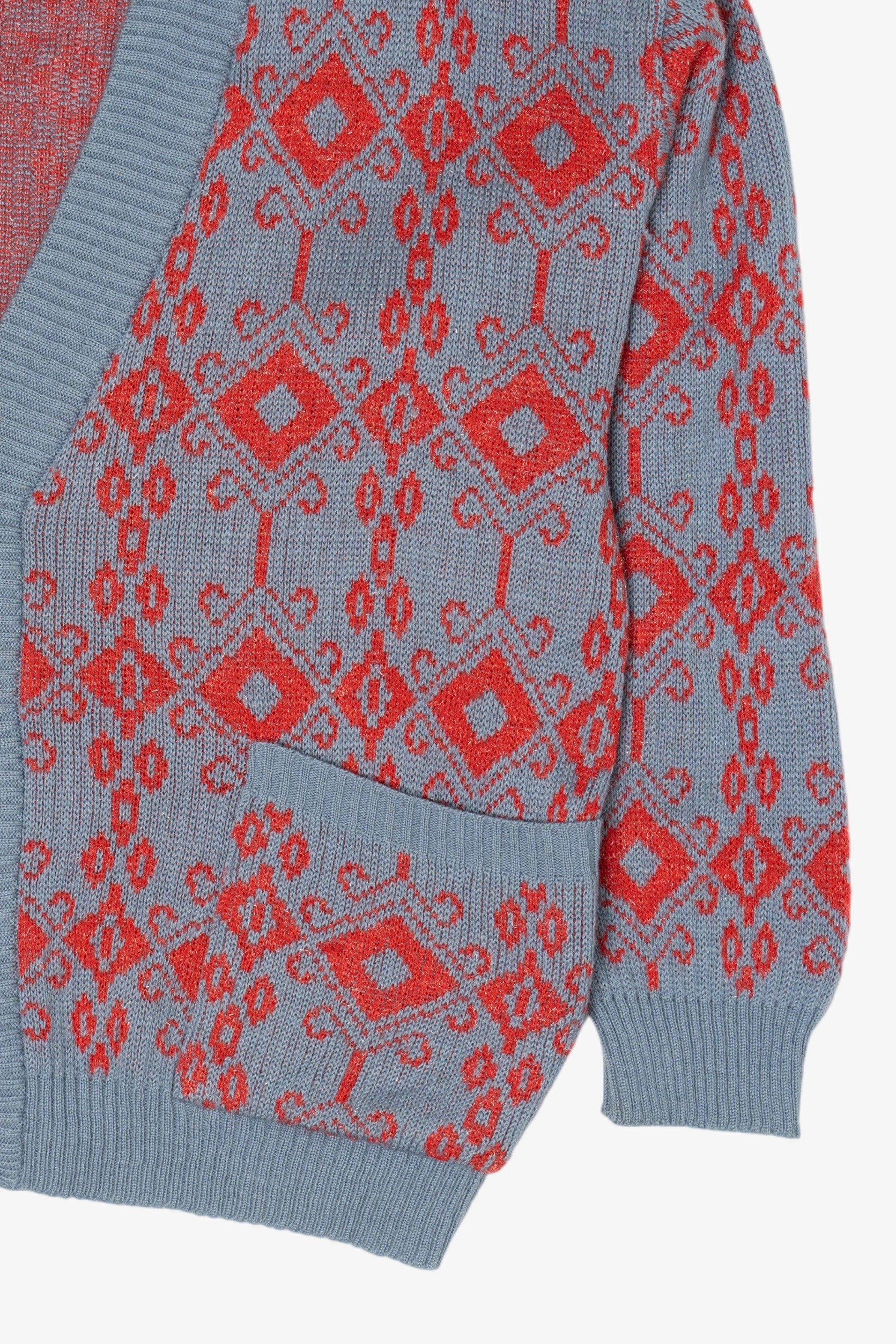 Vintage Red And Blue 80s Cardigan Sweater (1980s)