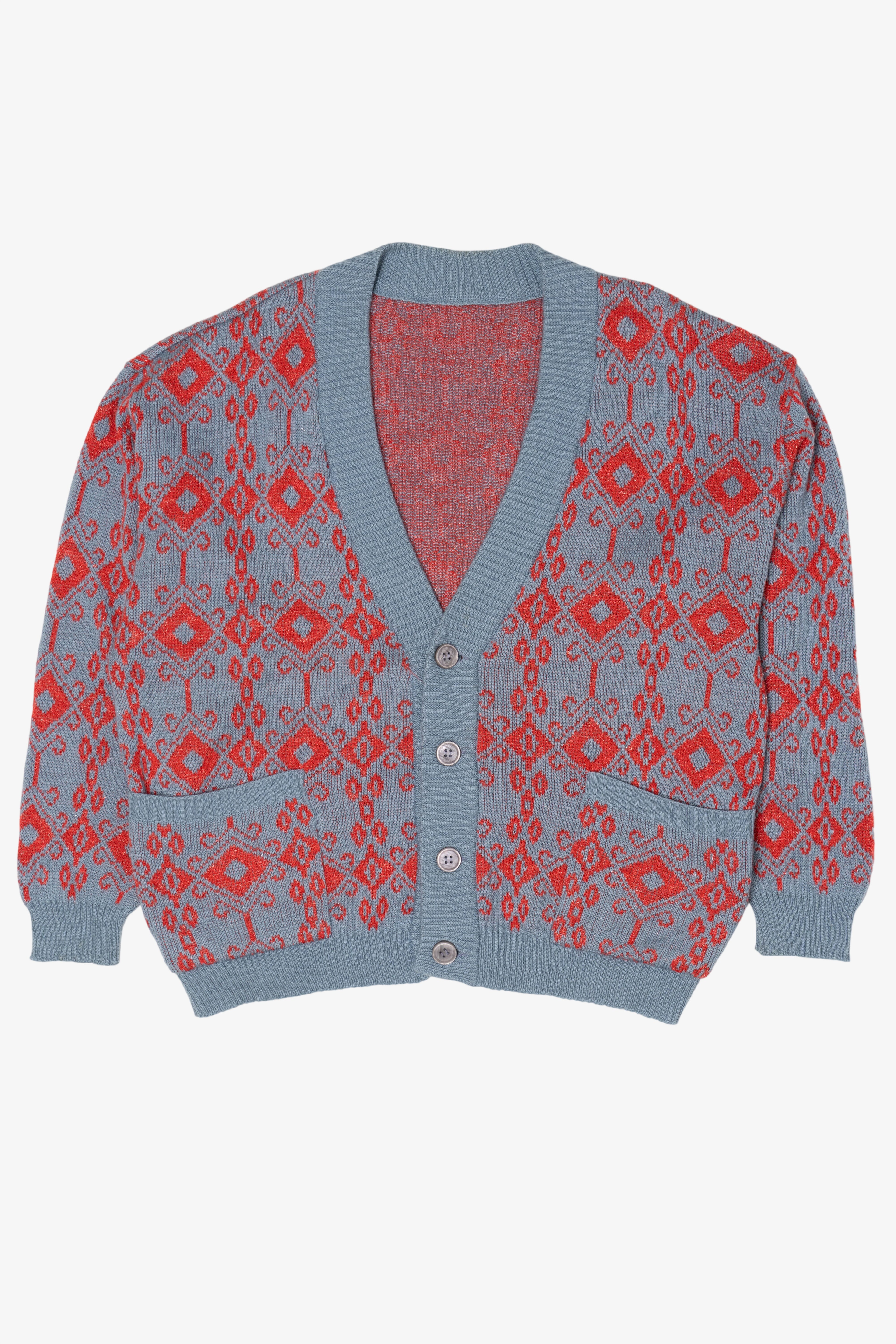 Vintage Red And Blue 80s Cardigan Sweater (1980s)