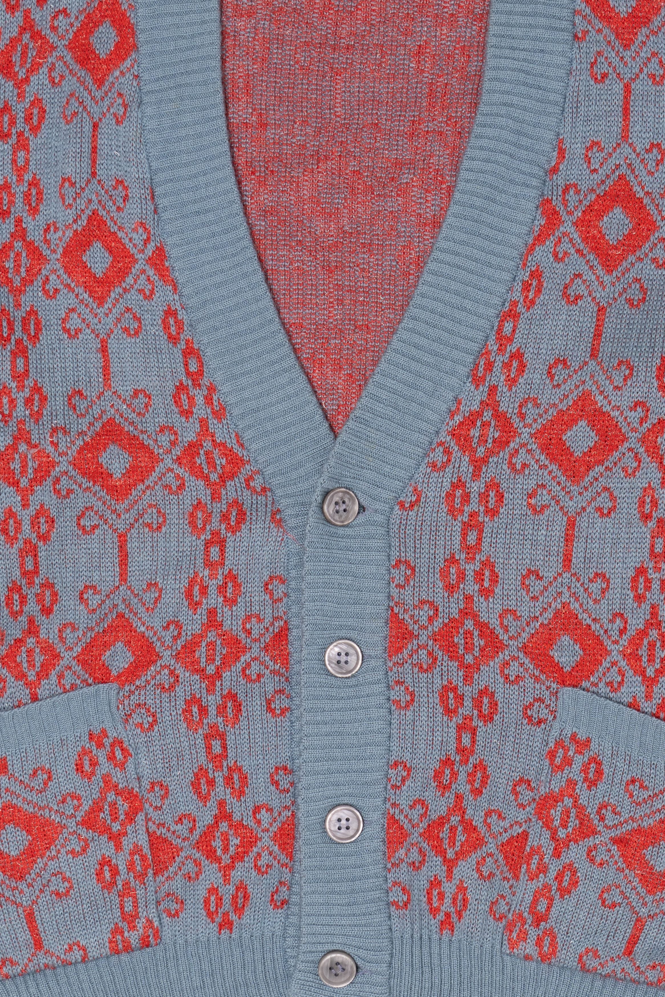 Vintage Red And Blue 80s Cardigan Sweater (1980s)