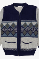 Vintage Gray And Navy Blue Bellisimo Zip Up Sweater (1990s)