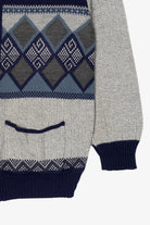 Vintage Gray And Navy Blue Bellisimo Zip Up Sweater (1990s)