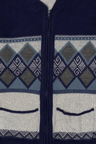 Vintage Gray And Navy Blue Bellisimo Zip Up Sweater (1990s)