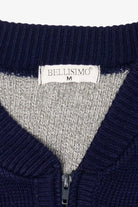 Vintage Gray And Navy Blue Bellisimo Zip Up Sweater (1990s)