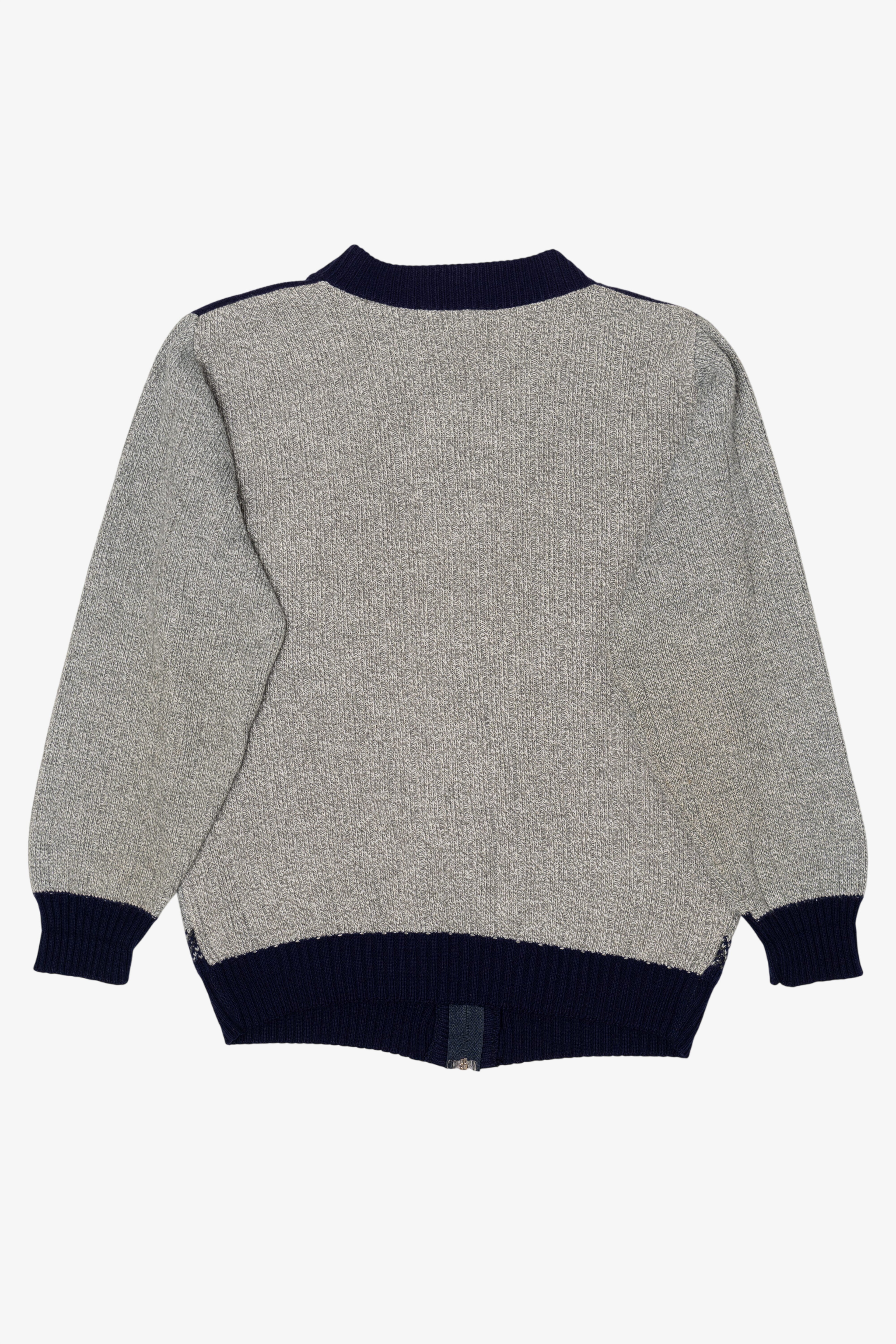 Vintage Gray And Navy Blue Bellisimo Zip Up Sweater (1990s)