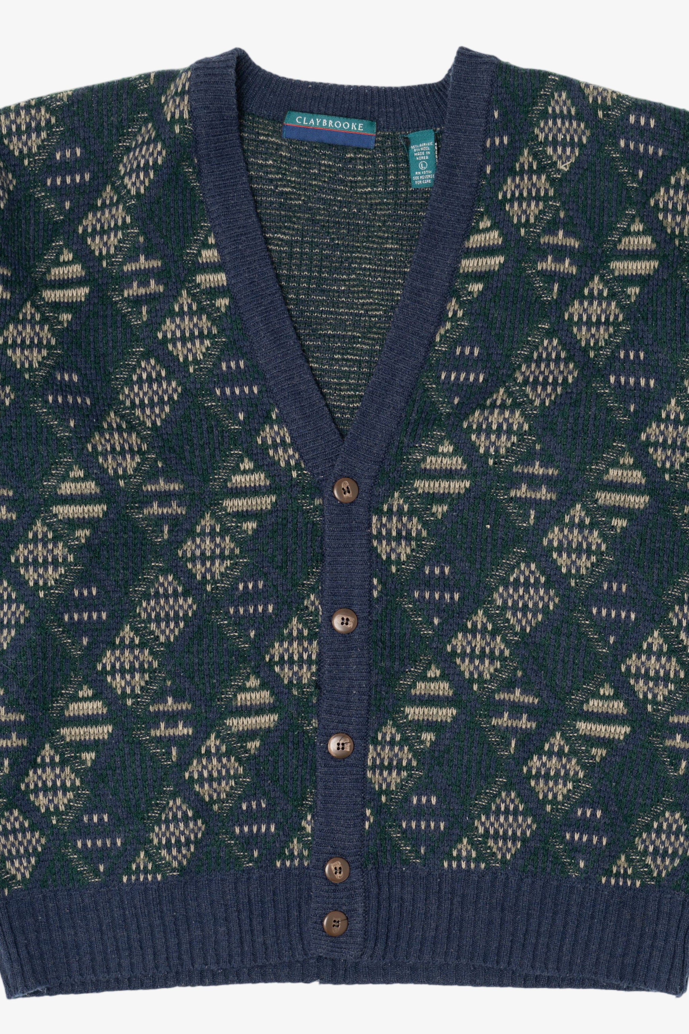 Vintage Blue Diamond Pattern Claybrooke Cardigan Sweater (1980s)